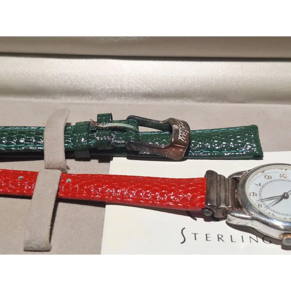 Ecclissi Sterling Silver Watch Model 232 NOS Unworn 3 Unused Leather Bands Box